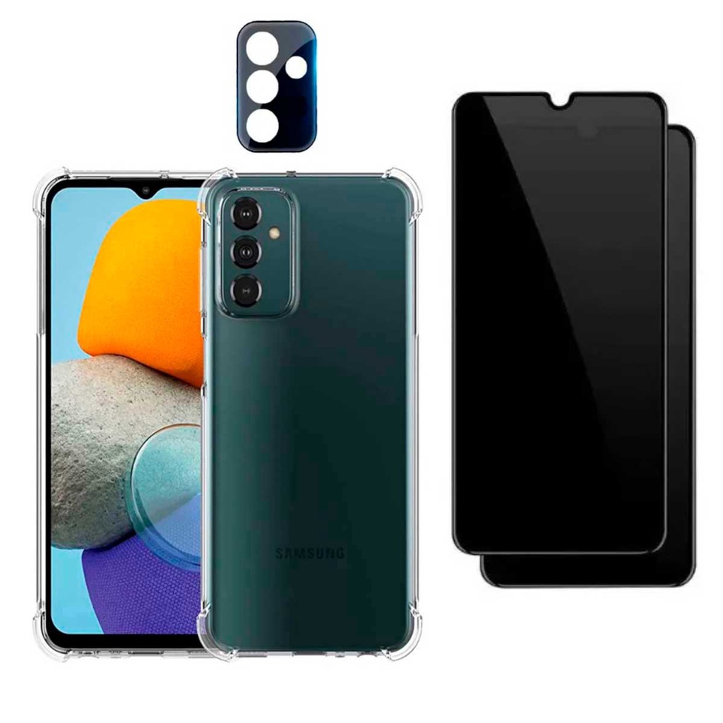 Kit 3x1 Capa Capinha Antiquedas Galaxy M13 + Película Privacidade 3D Frontal + Película de Câmera
