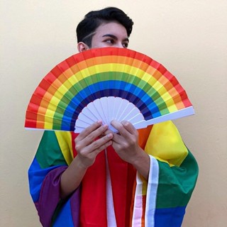 Leque Colorido Tecido Arco Iris Festa Carnaval Parada Gay - Tem 2 Tamanho