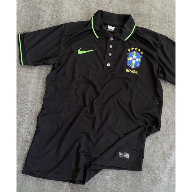Camisa de time brasil preto e verde gola 2022 lançamento nova
