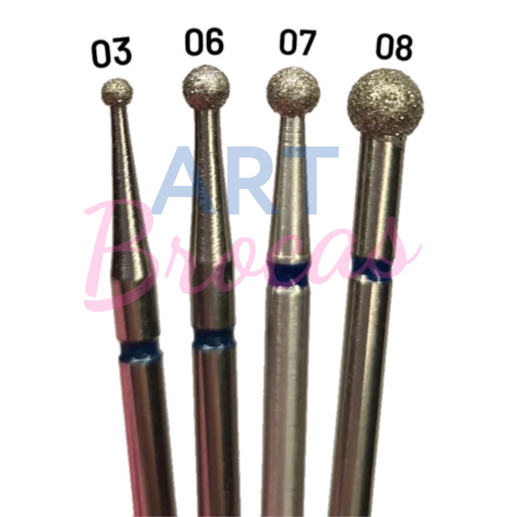 Broca pm 03 06 07 08 diamantada de bolinha esfera para alongamento de unhas cuticula manicure hardware combinada brilho