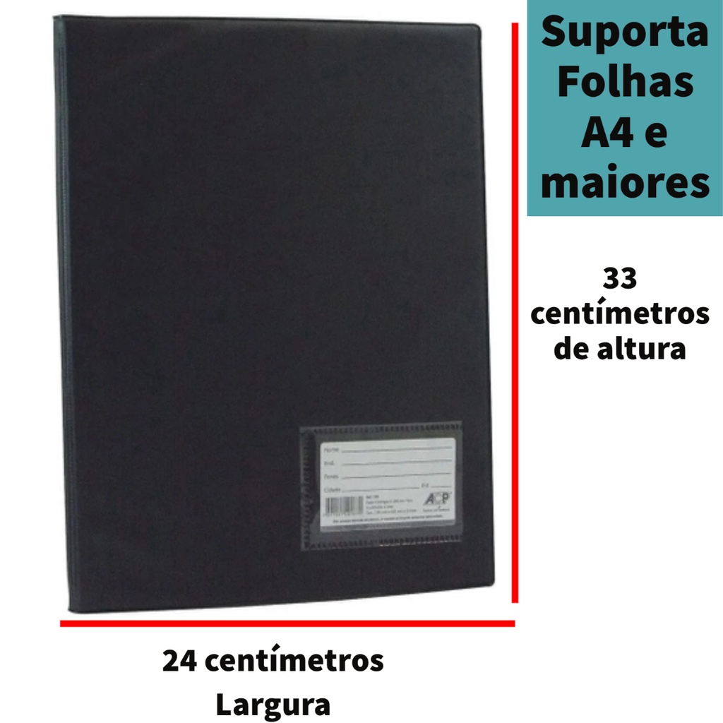 Pasta Catálogo A4 Preta ACP com Visor 50 e 100 Sacos Plásticos Hinos de Igreja Empresas Portfólios