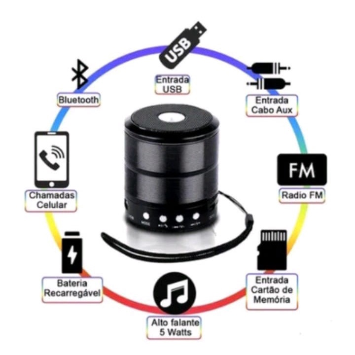 Mini Caixinha De Som Bluetooth Sem Fio Caixa Portátil Speaker 887 Mp3 FM SD USB