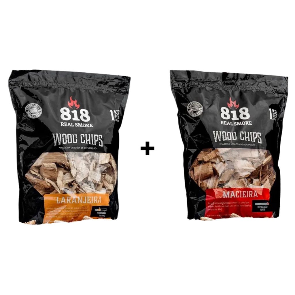 Kit Wood Chips Laranjeira + Macieira Churrasco Defumador Lenha BBQ Parrilla