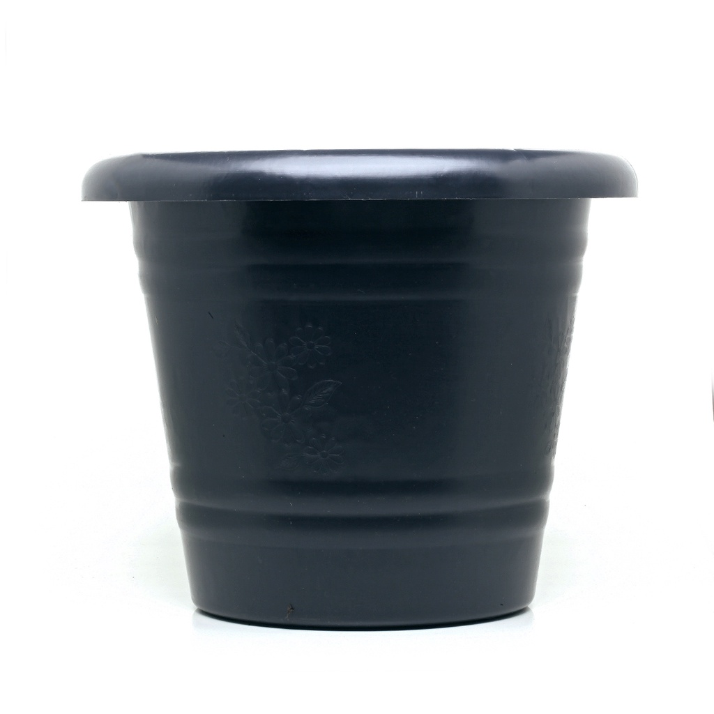 Kit com 5 vasos de plástico para plantas - Redondo - 12 litros - Preto