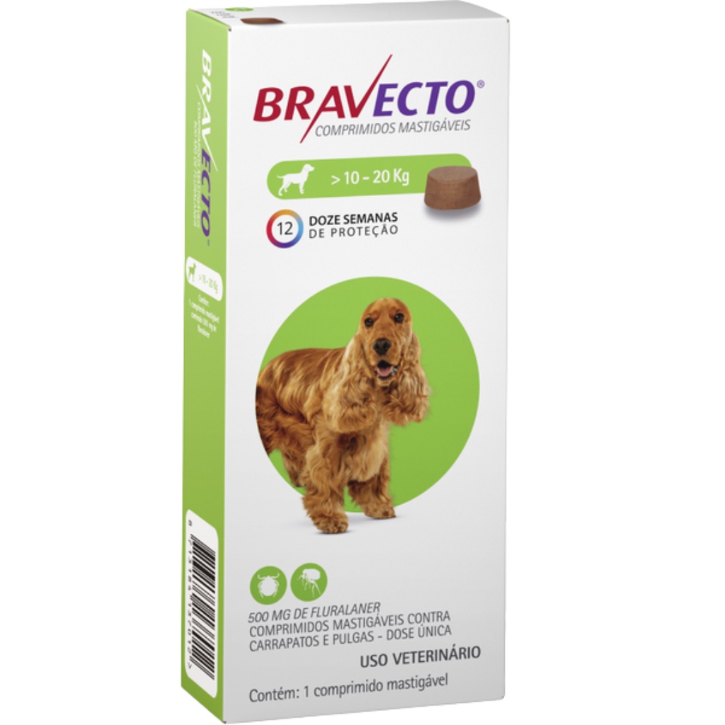 Bravecto Antipulgas e Carrapatos MSD para Cães de 10 a 20 Kg - Pets