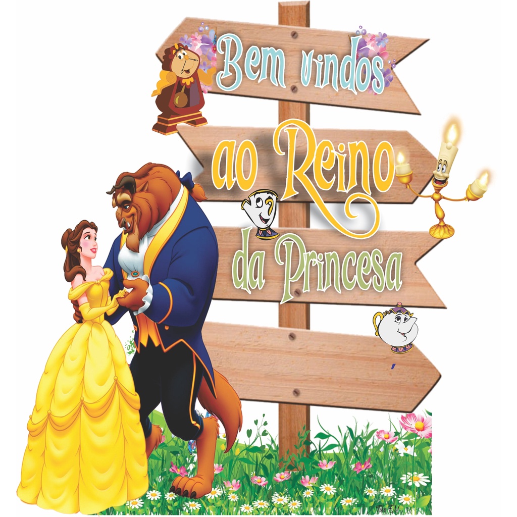 1 display placa seta indicadora mdf cenário bela e a fera decoração festa