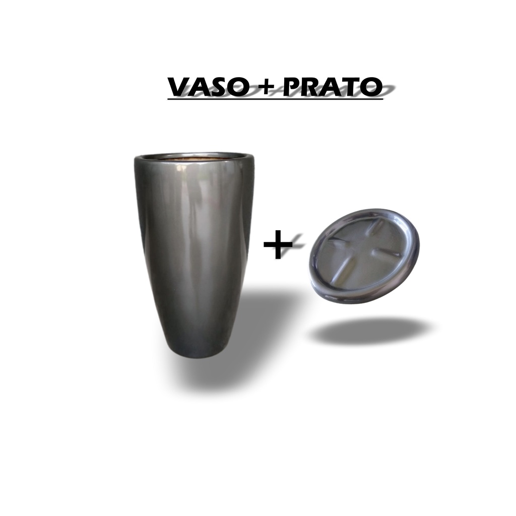 Vaso Estilo Vietnamita Cachepot Plantas e Flores Fibra De Vidro Decoração 52cm + Prato