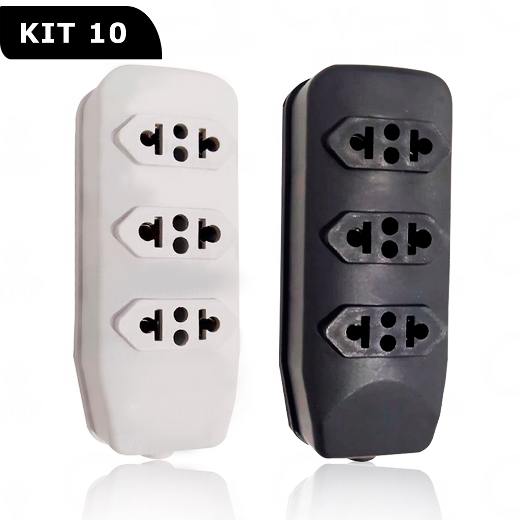Kit 10 Tomada em Barra Para Extensão Elétrica 2P+T Bi Ampere 20A/10A