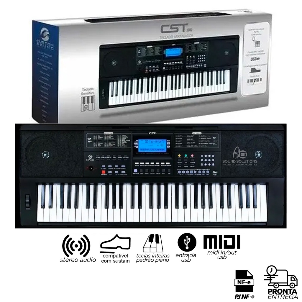 Teclado 61 Teclas Sensitivas CST 3000 - Custom Sound BK