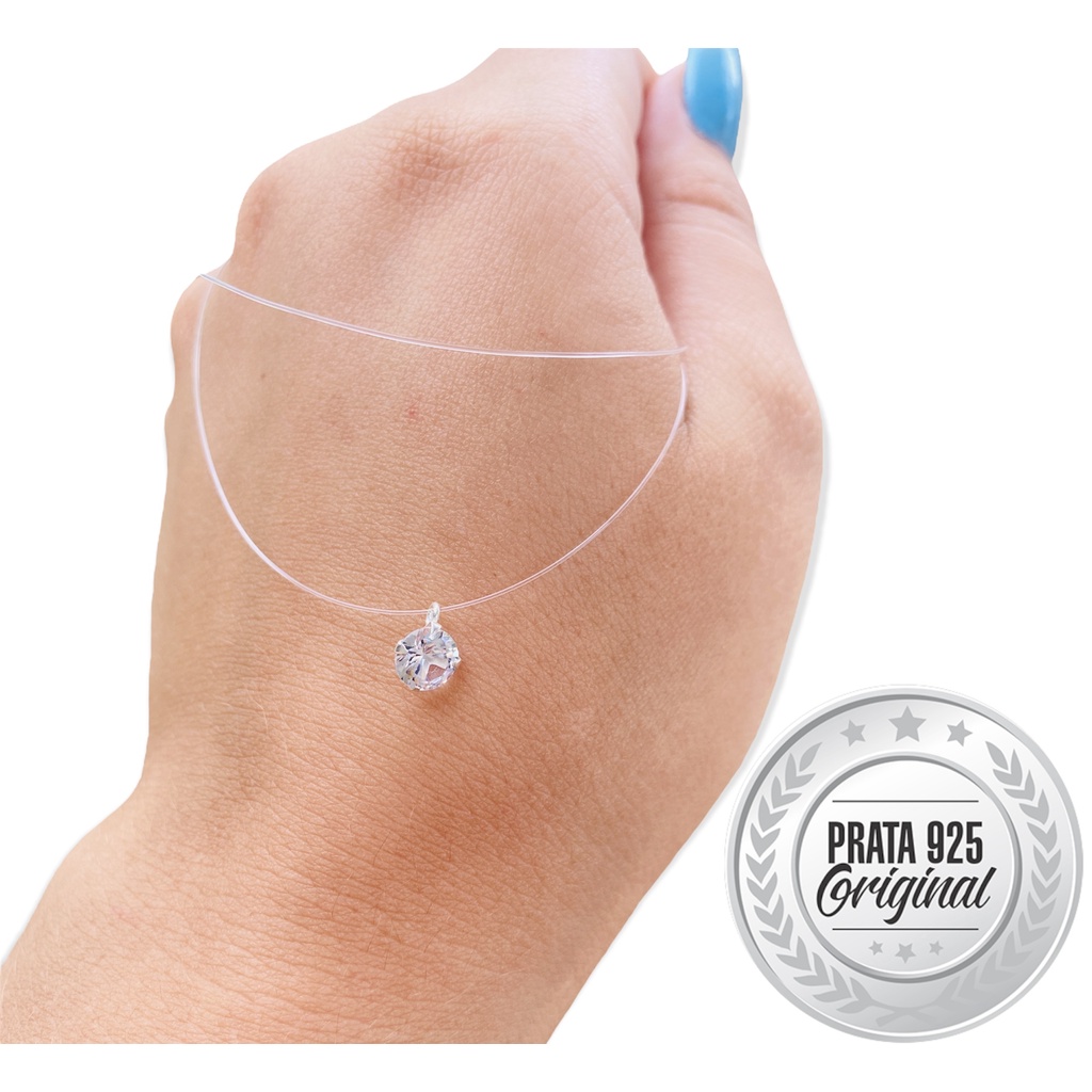 Colar Nylon De Prata 925 Ponto de Luz 40cm Pedra Zircônia 5mm em Oferta na Shopee