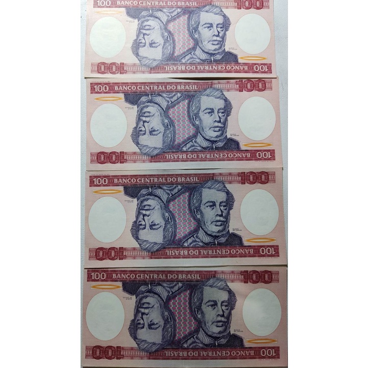 4 Notas Cédulas 100 Cem Cruzeiros – Duque de Caxias – Sequencia - 1984 – FE