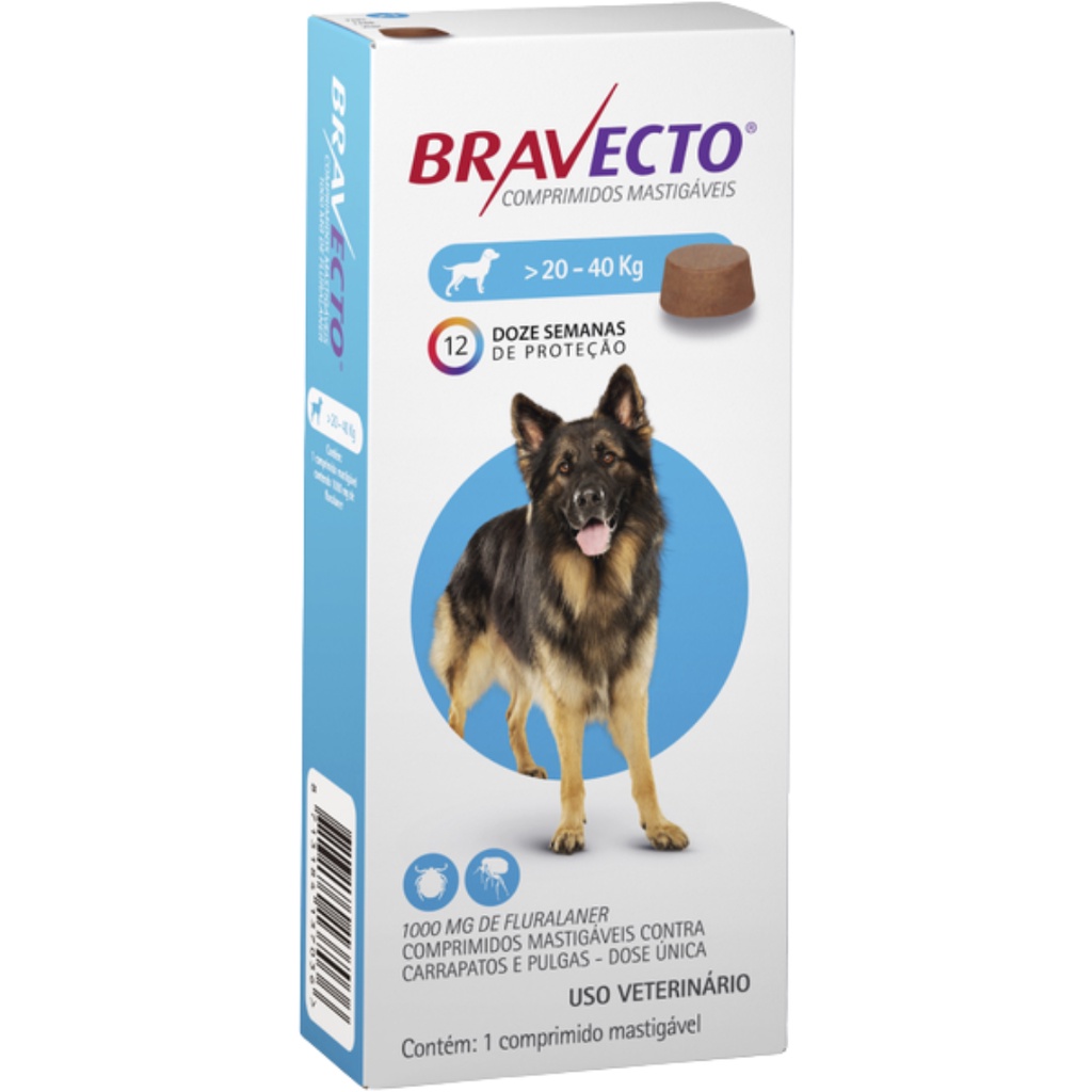 Bravecto Antipulgas e Carrapatos MSD para Cães de 20 a 40 Kg