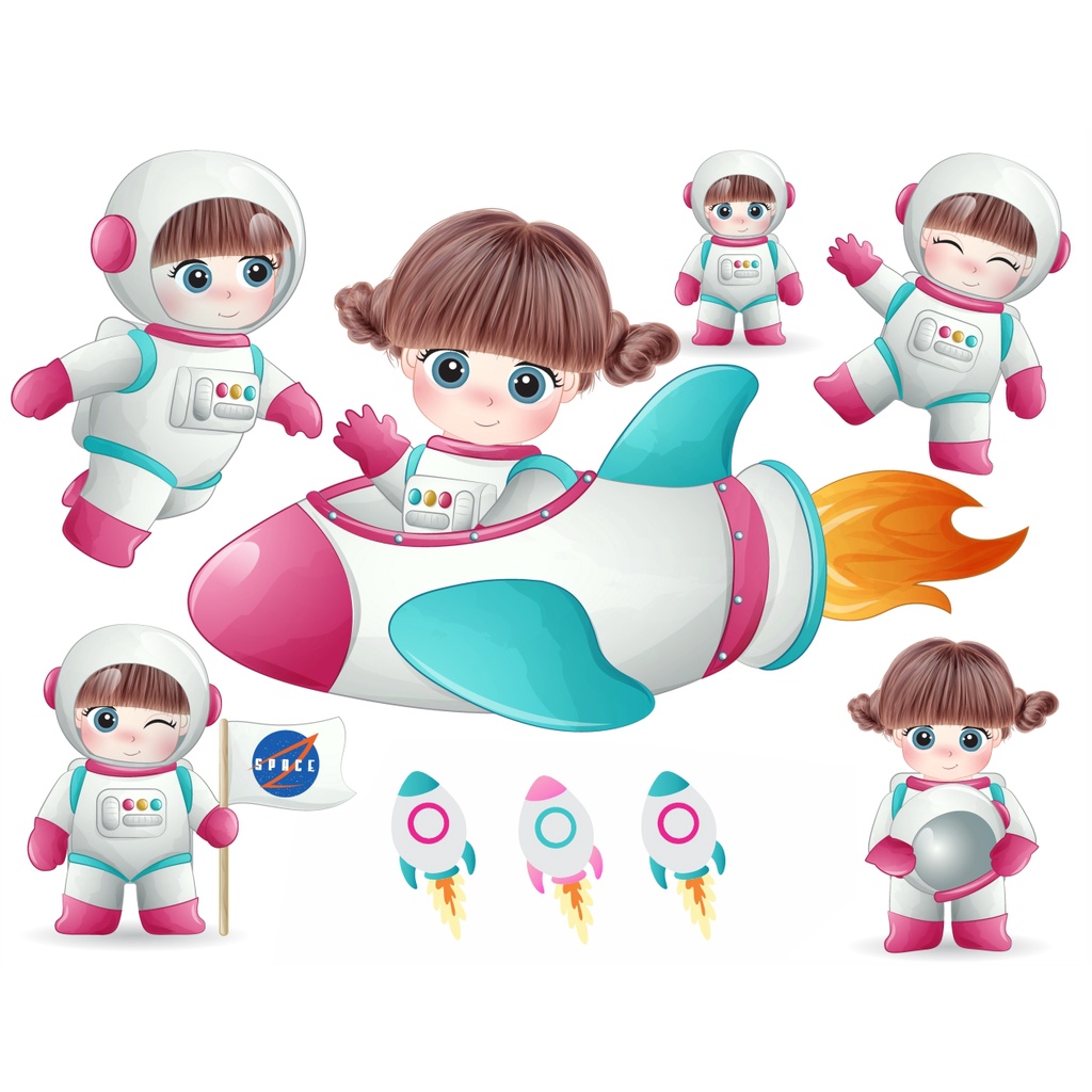 Adesivo Parede Infantil Astronauta Quarto Menina - Mv512