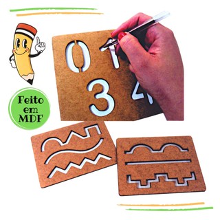 Rêf 077 - Brinquedos Educativos Kit de réguas vazadas, Cognitivo madeira mdf, jogo tabuleiro pedagógico didático, alfabeto, Montessori, autista atividade educativa sensorial, Coordenação motora fina, promoção