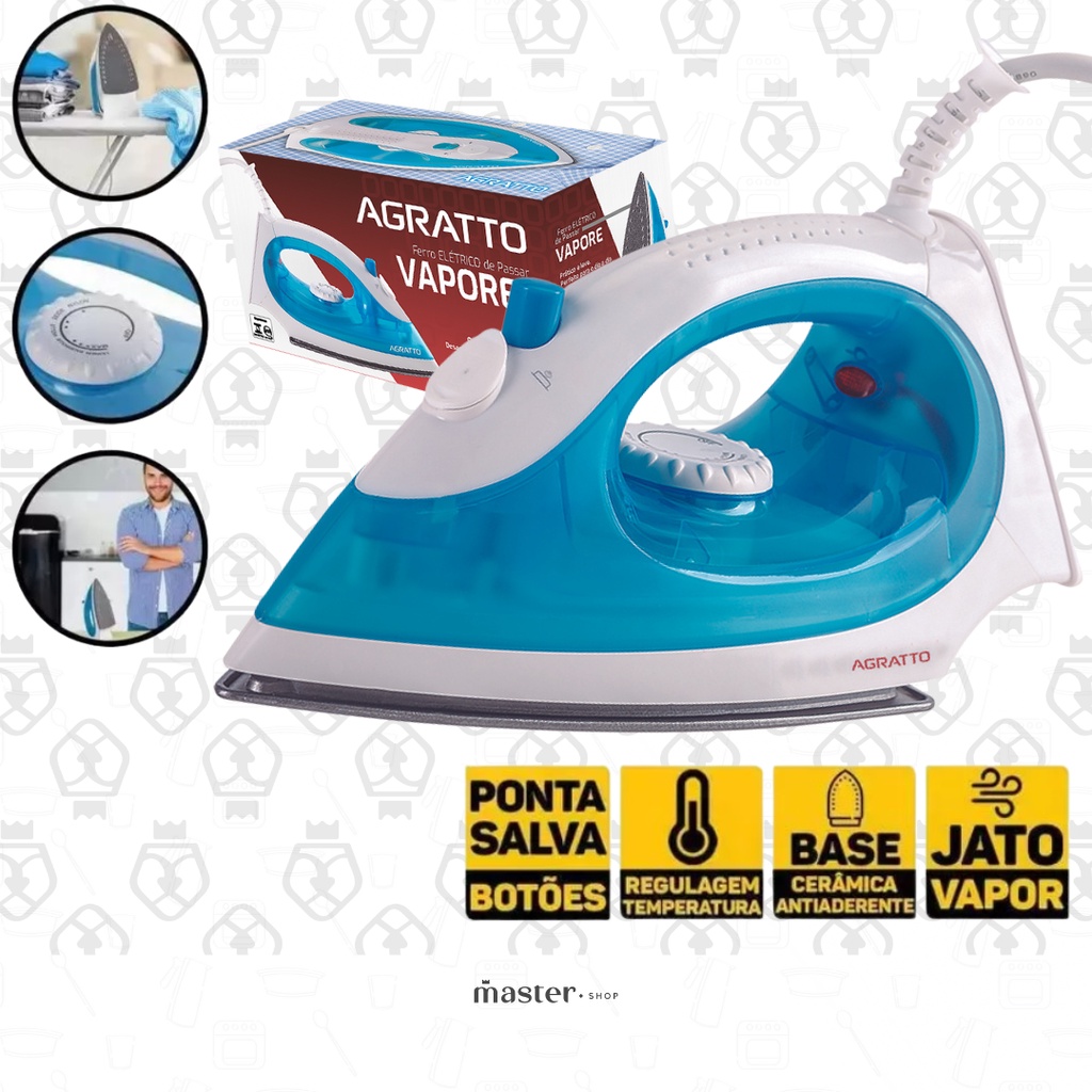 Ferro de Passar Roupas Vapore Azul e Branco Agratto