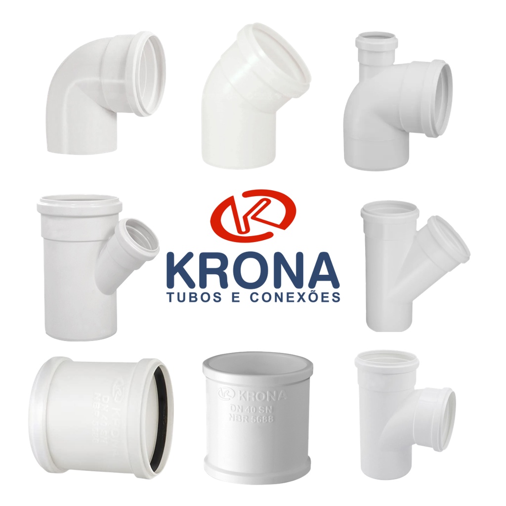 Conexões de Esgoto KRONA Água 100MM - Joelho 45° e 90°, Junção Simples, Luva de Correr, Luva Simples e Tee