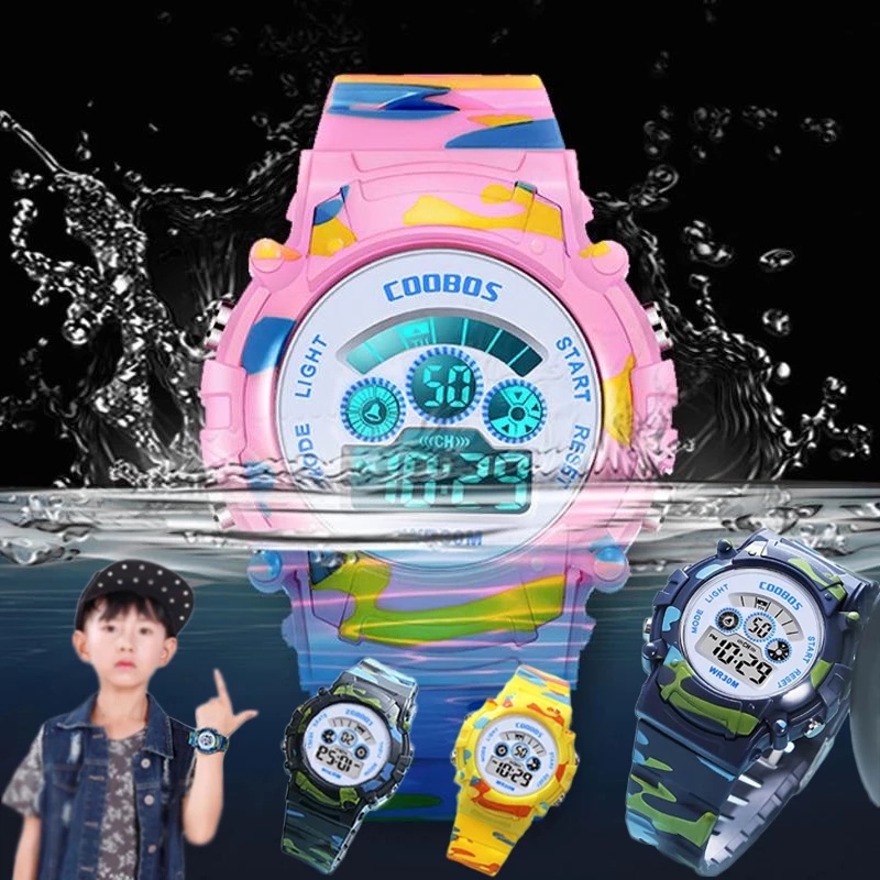 Relógio De Pulso Infantil Com Alarme/À Prova D'água/Luminoso/LED/Colorido/CamufladoRelógio De Pulso Infantil Com Alarme/À Prova D'água/Luminoso/LED/Colorido/Camuflado