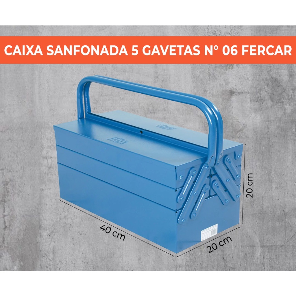 Caixa de Ferramentas Sanfonada com 5 Gavetas 40cm Azul - FERCAR-N06