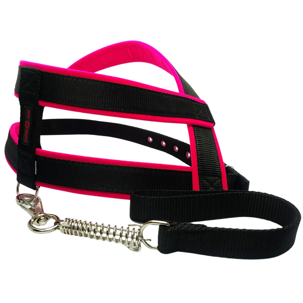 Peitoral Coleira de Cachorro Preto e Rosa com Guia Amortecedor para Cão Grande e Porte Médio Labrador Pitbull Pastor Alemão Fila Rottweiler Golden Passeios