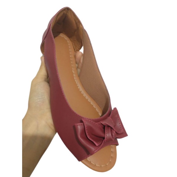 Sapatilha Peep Toe  Feminina aberta com laço Peep Toe  rasteira Casual  Envio rápido