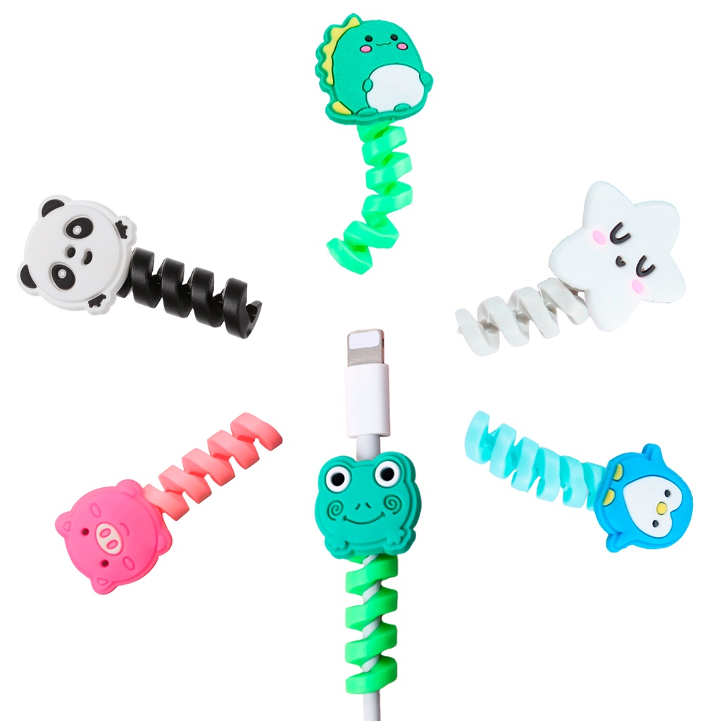 Kit 6 Protetor De Cabo Espiral Usb Bichinhos Animais Proteção Fio Celular Anti Quebra Silicone em Oferta na Shopee