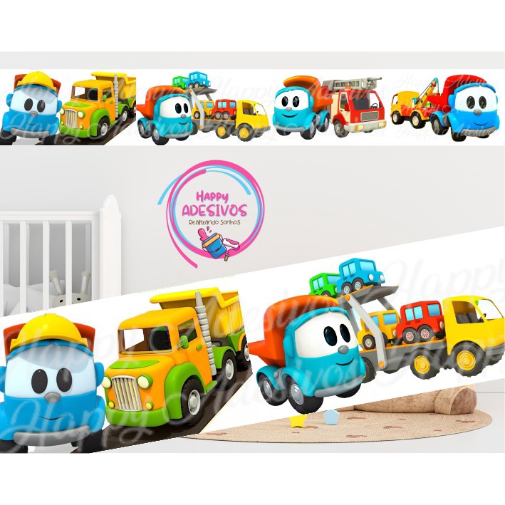 Faixa Decorativa Adesiva de Parede Adesivo Colante Caminhão Caminhãozinho Menino Infantil Teen Baby Carro Automóvel