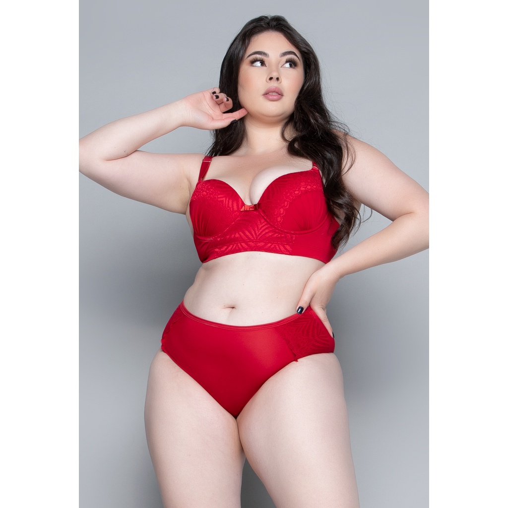 Conjunto de Lingerie Plus Size Serra e Mar Sutiã Reforçado Com Bojo Calcinha