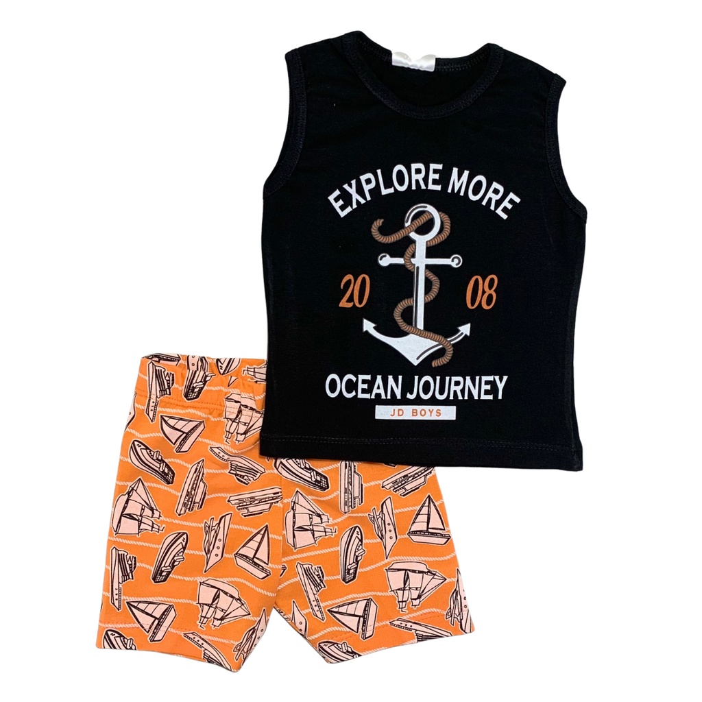 Conjunto bebe masculino regata malha e bermuda moletinho P-M-G