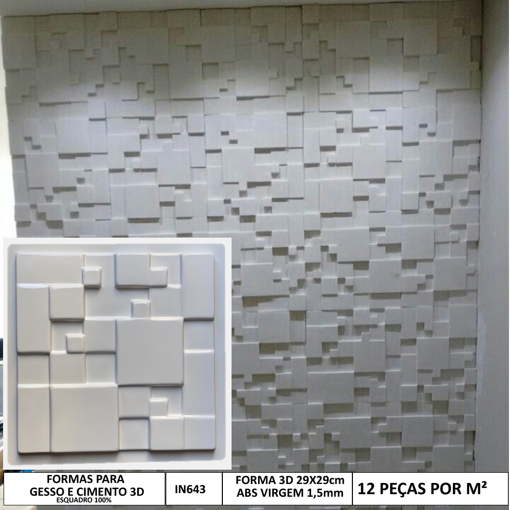 2 Forma 3d gesso Mosaico Liso 29x29cm Abs 1,5mm Molde Para gesso/cimento 3d