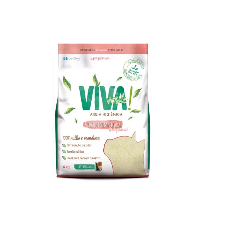 Areia Higiênica Gatos Viva Verde Limpeza Descomplicada 4kg