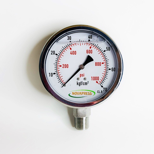 Manômetro vertical - Total Inox Diam.100mm (4”) Escala 0-70 KGF/CM2 X 1000 PSI - Com Glicerina