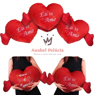 Kit Com 05 - Coração De Pelucia Com Mão, Grande Bordado frases diversas  \ Almofada Decorativa Coração Grande 68 Cm em Oferta na Shopee