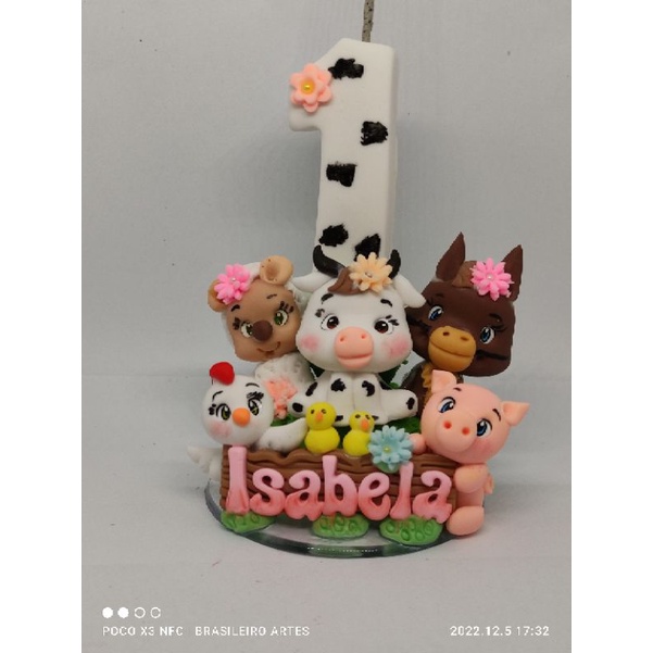Mini topo fazendinha, vela de aniversário temática fazendinha em Oferta na Shopee