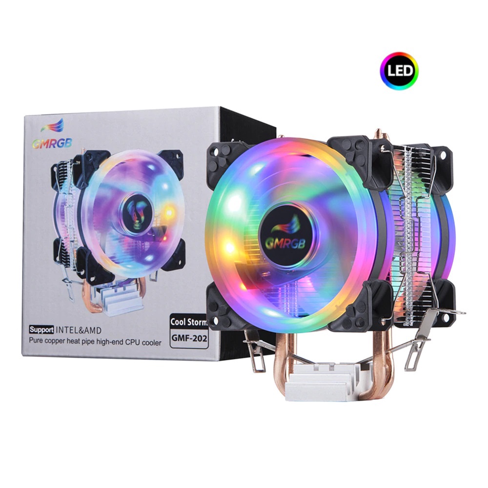 Cpu Cooler Rgb 6 Heat Pipes, 2 Fan, 4 Pinos Pwm Intel E Amd | Shopee Brasil