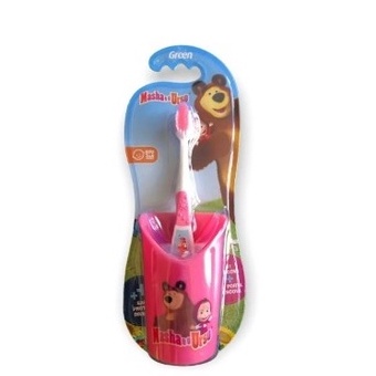 Escova de Dentes Infantil - Masha e o Urso Com Copo de Apoio para a Escova - Green
