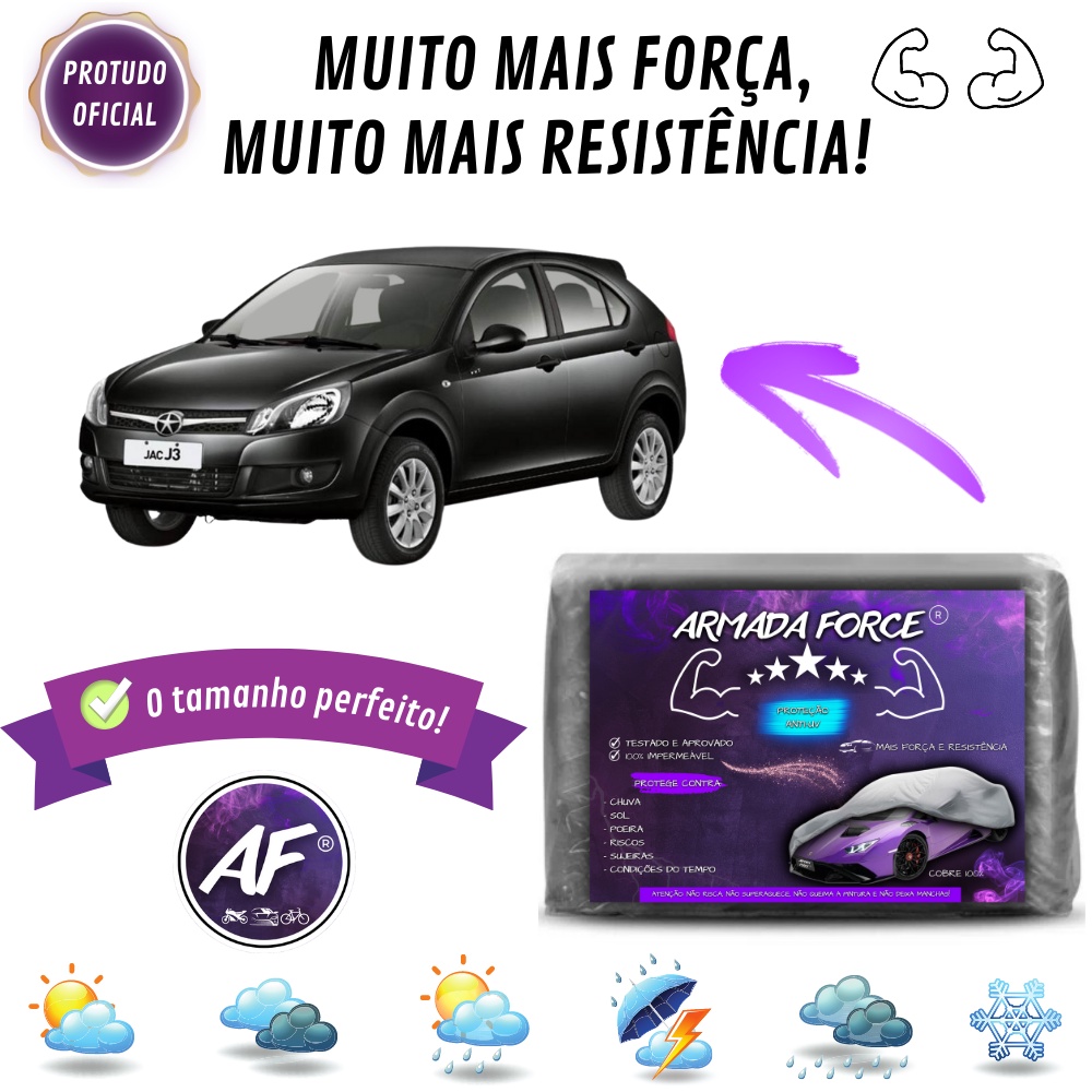 Capa Cobrir Jac J3 ARMADA FORCE Impermeável 100% Sem Forro Protege Sol Chuva Poeira Capa Anti-UV