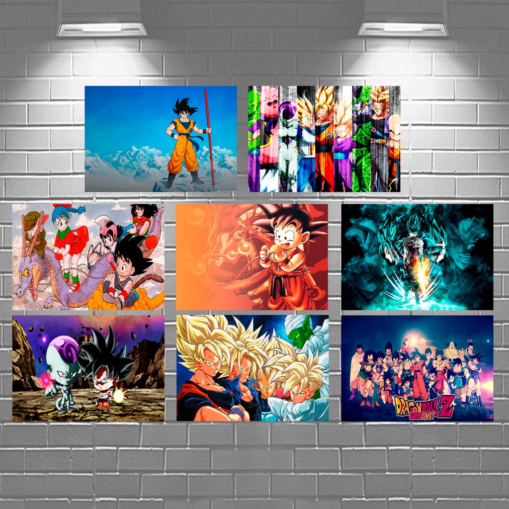 Quadro Dragon Ball anime personagens Goku Vegeta quarto decoração Placas decorativas Dragon Ball desenho infantil animes 28,5cm x 20cm presente enfeite de parede quarto manga Drangon Ball diversos