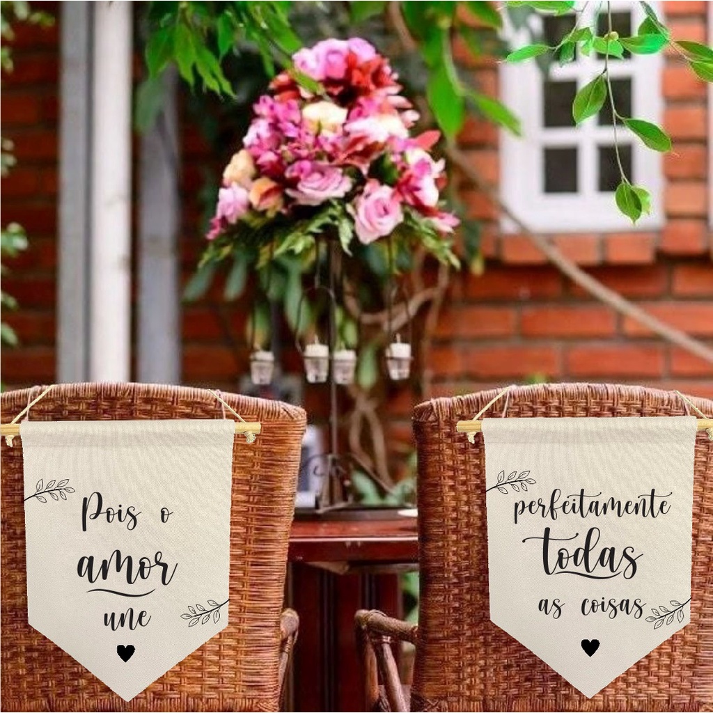 kit com 2 flamulas decorativas para casamento o amor une perfeitamente todas as coisas em Oferta na Shopee