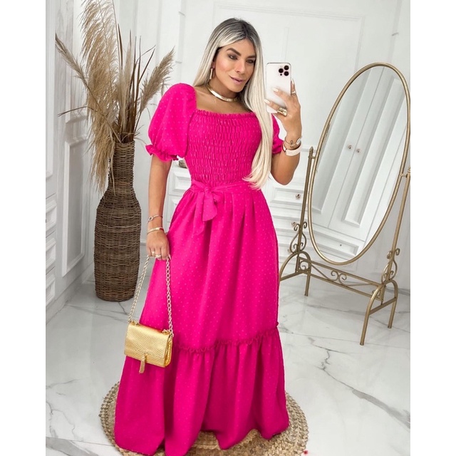 Vestido longo manga princesa