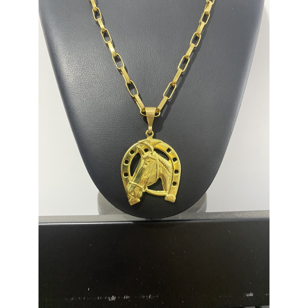 Corrente Tijolinho 5mm de moeda antiga com pingente cavalo em Oferta na Shopee