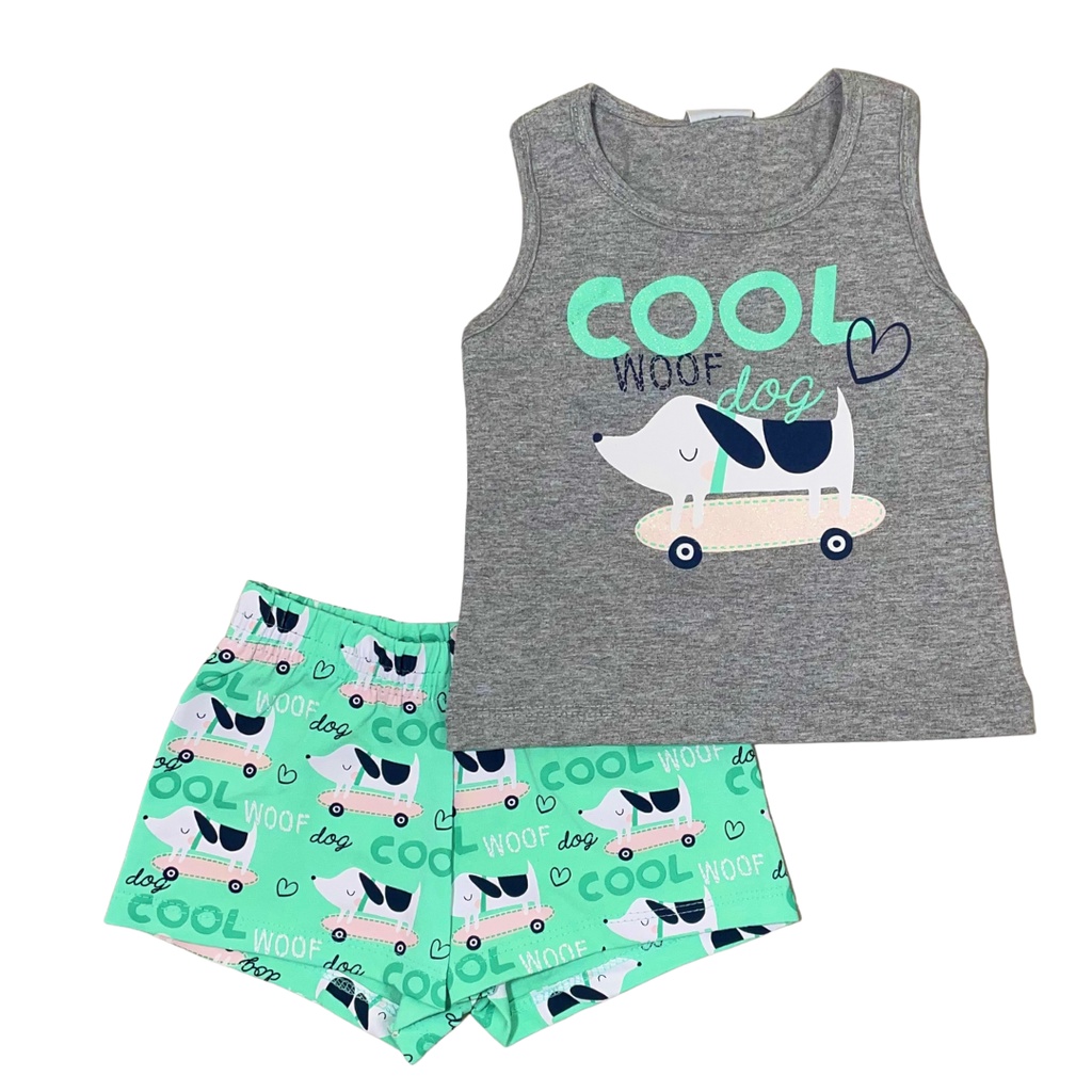Conjunto infantil feminino regata meia malha short cotton 1-2-3