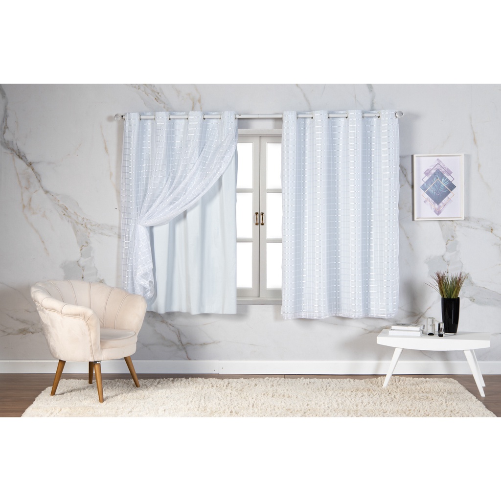 Cortina Com Blackout 2,80 m x 1,60 m PVC c/ Tecido Voil Xadrez Varias Cores Janela Quarto Sala Oferta em Oferta na Shopee