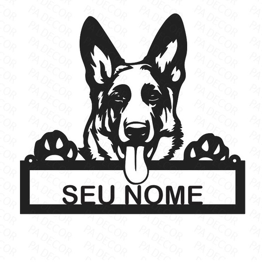 Quadro Pastor Alemão Cachorro Com Nome Ou Sem Nome MDF 3mm Vazado