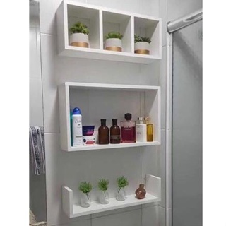 Kit Nicho Prateleira 3 Peças Decorativo Organizador Banheiro Quarto Sala Mdf Cru e Branco em Oferta na Shopee