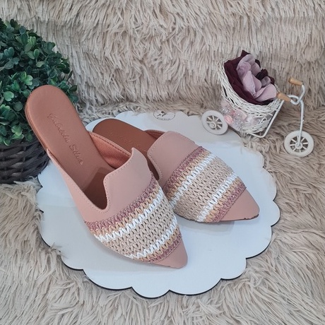 Sapatilha Mule Feminina Tendência Sapato rasteirinha cavada com trança de palha moda muller ref.04
