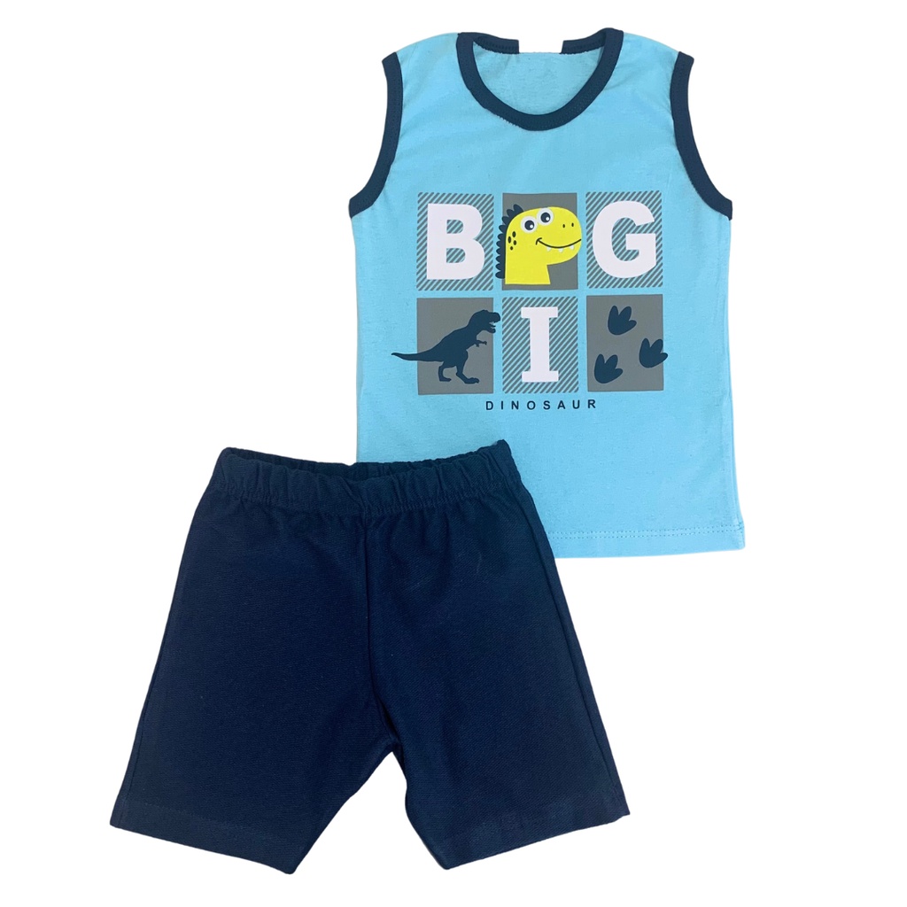 Conjunto infantil masculino regata malha e bermuda moletinho 1-2-3