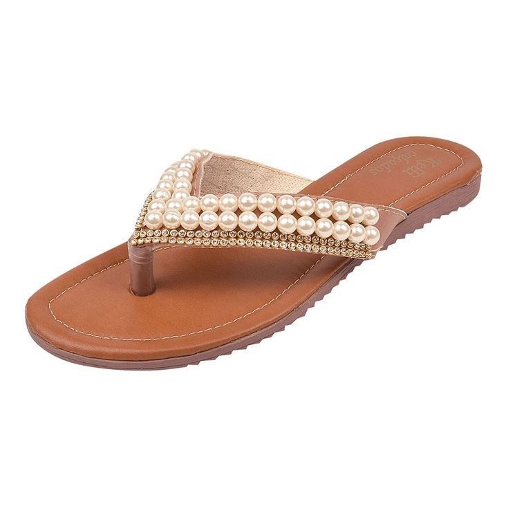 Chinelo Feminina Rasteirinhas Feminina Com tiras Strass Perolas