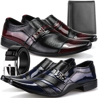 Kit 2 Pares de Sapato Social Dhshoes Masculino Clássico Confortável com Cinto e Carteira