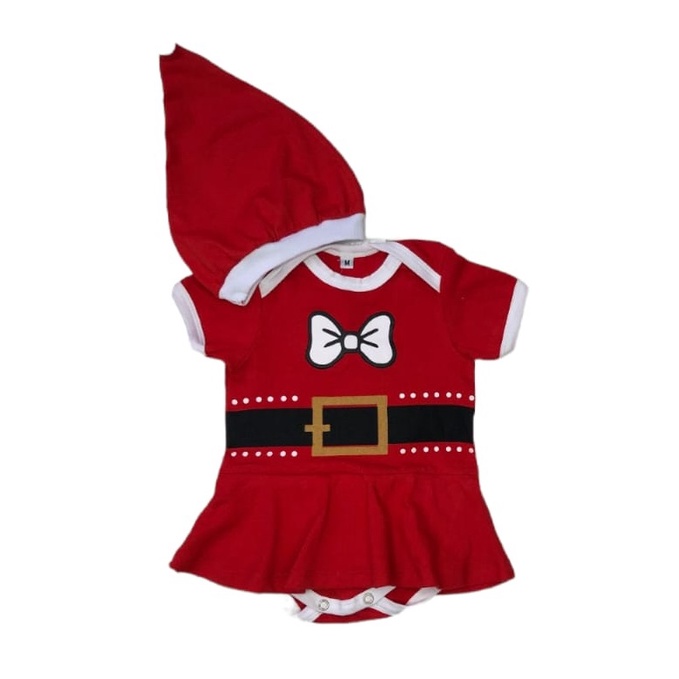 Body Com Sainha Roupa De Natal Bebê Menina + Gorro Mamãe Noel Roupa Festa Natalina