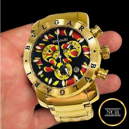 Relógio Bulgari Coral Iron Man Dourado Folheado A ouro Aço Inox Prova D'agua